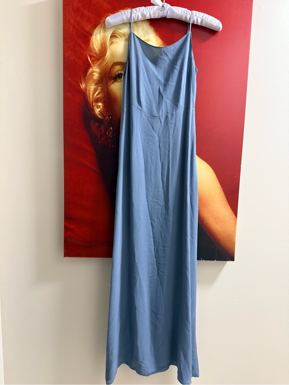 100% Silk Tristan Vintage Satin Slip Maxi Dress in Slate Blue